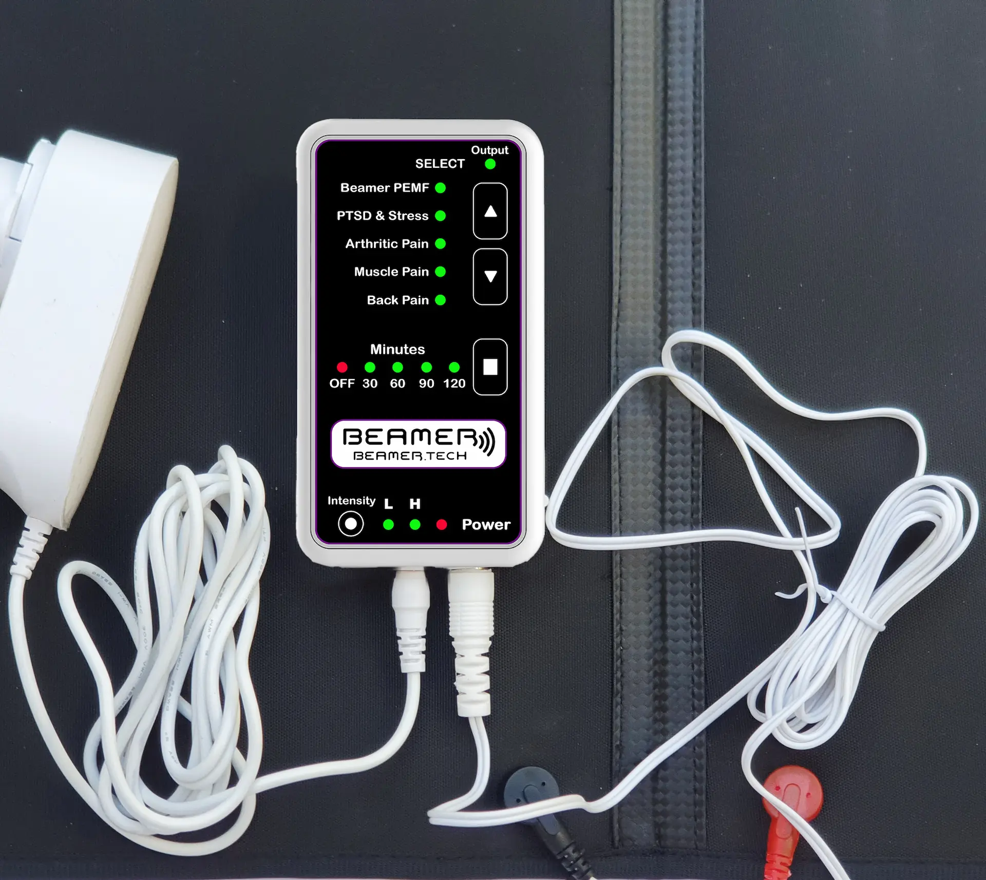 Beamer controller and connections resting on the PEMF mat